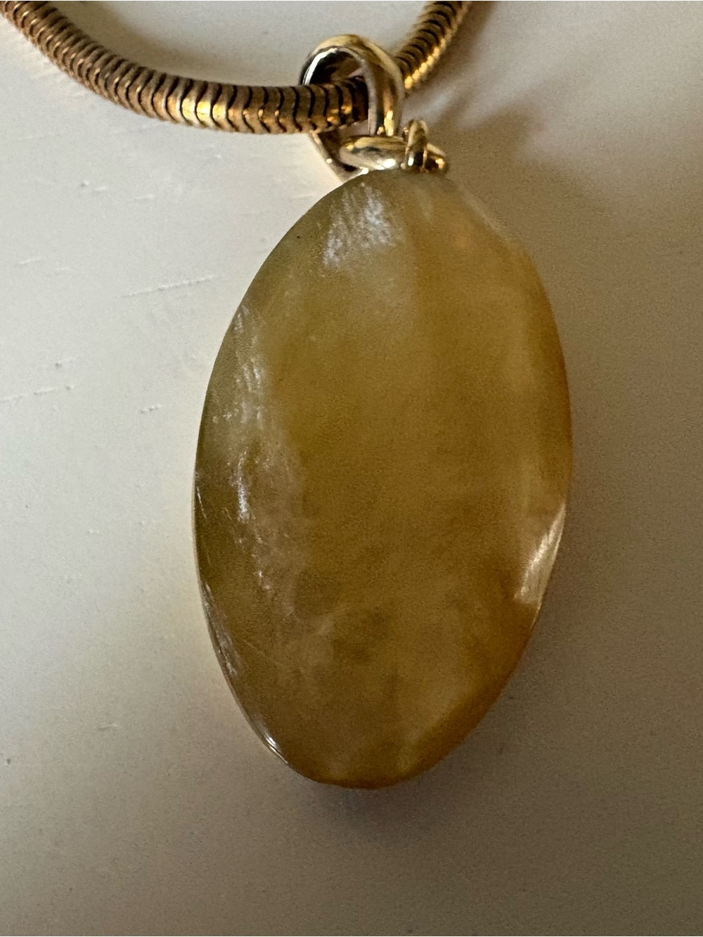 Yellow Oval Stone Pendant Necklace - Women's Jewelry with snake chain
